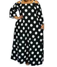 Load image into Gallery viewer, Black &amp; White Polka Dot Maxi Dress
