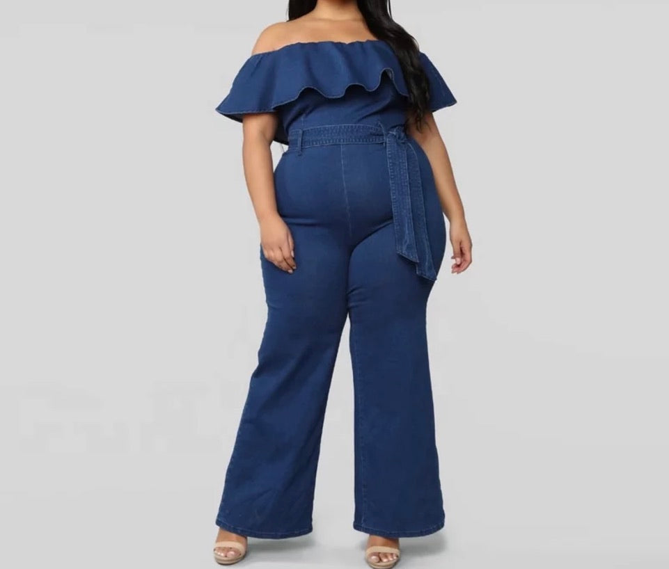 Off The Shoulder Jean Jumpsuit