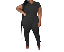 Load image into Gallery viewer, Crop Top- Knot Waist Stacked Pants Outfit
