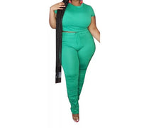 Load image into Gallery viewer, Crop Top- Knot Waist Stacked Pants Outfit
