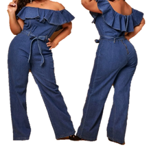 Load image into Gallery viewer, Off The Shoulder Jean Jumpsuit
